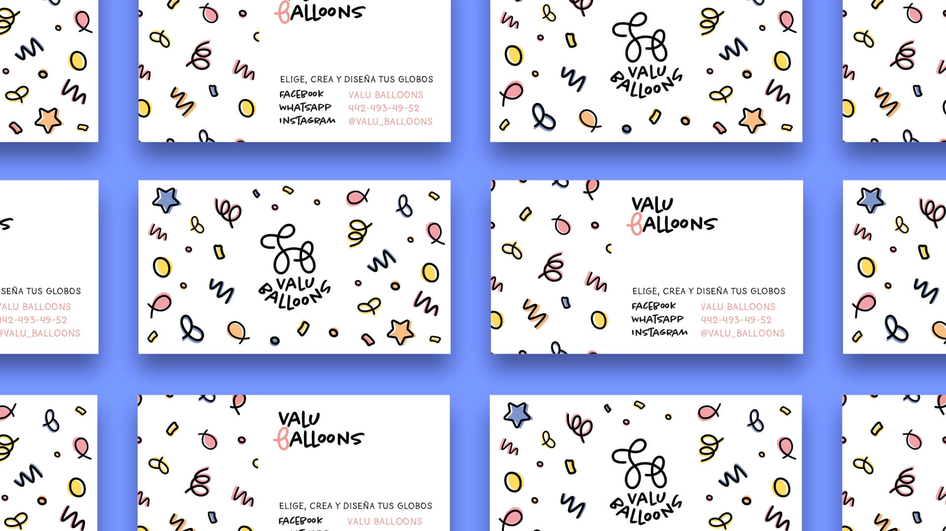 Diseño de identidad gráfica Estudio de diseño gráfico en querétaro Valu Balloons tarjetas presentación